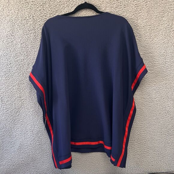 Boston Proper Womens Poncho Batwing Sleeves Tunic Blouse Navy Blue red M Medium - Picture 11 of 11